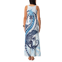 Blue Maori Tuatara Family Matching Tank Maxi Dress and Hawaiian Shirt Luxury Pastel Pattern LT01 - Polynesian Pride