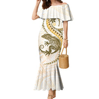 Gold Maori Tuatara Family Matching Mermaid Dress and Hawaiian Shirt Luxury Pastel Pattern LT01 Mom's Dress Gold - Polynesian Pride