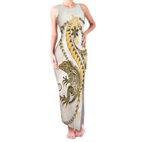 Gold Maori Tuatara Family Matching Tank Maxi Dress and Hawaiian Shirt Luxury Pastel Pattern LT01 Mom's Dress Gold - Polynesian Pride