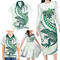 Green Maori Tuatara Family Matching Long Sleeve Bodycon Dress and Hawaiian Shirt Luxury Pastel Pattern LT01 - Polynesian Pride