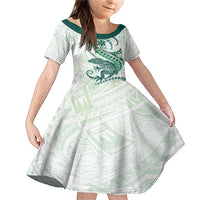 Green Maori Tuatara Family Matching Mermaid Dress and Hawaiian Shirt Luxury Pastel Pattern LT01 Daughter's Dress Green - Polynesian Pride
