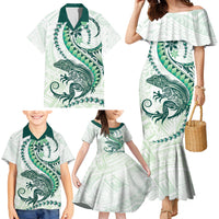 Green Maori Tuatara Family Matching Mermaid Dress and Hawaiian Shirt Luxury Pastel Pattern LT01 - Polynesian Pride