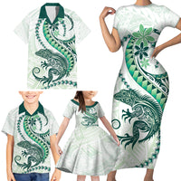 Green Maori Tuatara Family Matching Short Sleeve Bodycon Dress and Hawaiian Shirt Luxury Pastel Pattern LT01 - Polynesian Pride