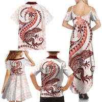 Red Maori Tuatara Family Matching Summer Maxi Dress and Hawaiian Shirt Luxury Pastel Pattern LT01 - Polynesian Pride