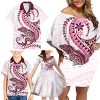 Pink Maori Tuatara Family Matching Off Shoulder Short Dress and Hawaiian Shirt Luxury Pastel Pattern LT01 - Polynesian Pride