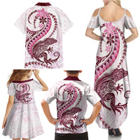 Pink Maori Tuatara Family Matching Summer Maxi Dress and Hawaiian Shirt Luxury Pastel Pattern LT01 - Polynesian Pride