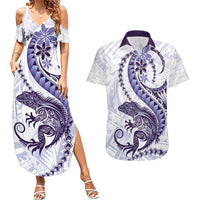 Purple Maori Tuatara Couples Matching Summer Maxi Dress and Hawaiian Shirt Luxury Pastel Pattern LT01 Purple - Polynesian Pride
