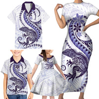 Purple Maori Tuatara Family Matching Short Sleeve Bodycon Dress and Hawaiian Shirt Luxury Pastel Pattern LT01 - Polynesian Pride