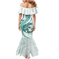 Teal Maori Tuatara Family Matching Mermaid Dress and Hawaiian Shirt Luxury Pastel Pattern LT01 - Polynesian Pride