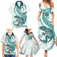 Teal Maori Tuatara Family Matching Summer Maxi Dress and Hawaiian Shirt Luxury Pastel Pattern LT01 - Polynesian Pride