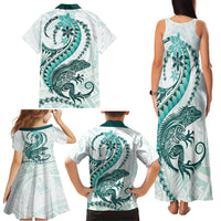 Teal Maori Tuatara Family Matching Tank Maxi Dress and Hawaiian Shirt Luxury Pastel Pattern LT01 - Polynesian Pride