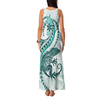 Teal Maori Tuatara Family Matching Tank Maxi Dress and Hawaiian Shirt Luxury Pastel Pattern LT01 - Polynesian Pride
