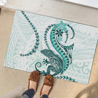 Teal Maori Tuatara Rubber Doormat Luxury Pastel Pattern