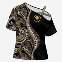 Hawaii Pineapple Brown Tribal Pattern Cross Shoulder Shirt - Polynesian Pride