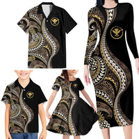 Hawaii Pineapple Brown Tribal Pattern Family Matching Long Sleeve Bodycon Dress and Hawaiian Shirt LT01 - Polynesian Pride