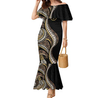 Hawaii Pineapple Brown Tribal Pattern Family Matching Mermaid Dress and Hawaiian Shirt LT01 Mom's Dress Brown - Polynesian Pride