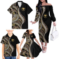 Hawaii Pineapple Brown Tribal Pattern Family Matching Off The Shoulder Long Sleeve Dress and Hawaiian Shirt LT01 - Polynesian Pride