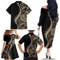 Hawaii Pineapple Brown Tribal Pattern Family Matching Off The Shoulder Long Sleeve Dress and Hawaiian Shirt LT01 - Polynesian Pride