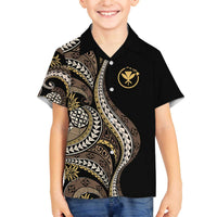 Hawaii Pineapple Brown Tribal Pattern Family Matching Off The Shoulder Long Sleeve Dress and Hawaiian Shirt LT01 Son's Shirt Brown - Polynesian Pride