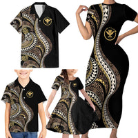 Hawaii Pineapple Brown Tribal Pattern Family Matching Short Sleeve Bodycon Dress and Hawaiian Shirt LT01 - Polynesian Pride