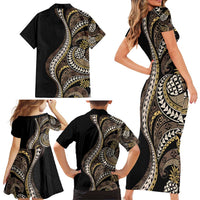 Hawaii Pineapple Brown Tribal Pattern Family Matching Short Sleeve Bodycon Dress and Hawaiian Shirt LT01 - Polynesian Pride