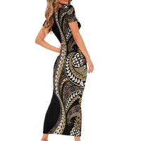 Hawaii Pineapple Brown Tribal Pattern Family Matching Short Sleeve Bodycon Dress and Hawaiian Shirt LT01 - Polynesian Pride