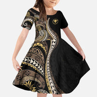 Hawaii Pineapple Brown Tribal Pattern Family Matching Tank Maxi Dress and Hawaiian Shirt LT01 Daughter's Dress Brown - Polynesian Pride