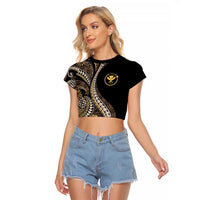 Hawaii Pineapple Brown Tribal Pattern Raglan Cropped T Shirt - Polynesian Pride