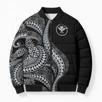 Hawaii Pineapple Gray Scale Tribal Pattern Bomber Puffer Jacket - Polynesian Pride