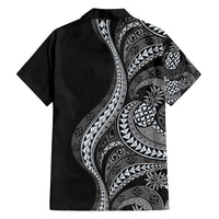 Hawaii Pineapple Gray Scale Tribal Pattern Family Matching Long Sleeve Bodycon Dress and Hawaiian Shirt LT01 - Polynesian Pride