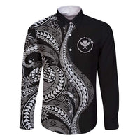 Hawaii Pineapple Gray Scale Tribal Pattern Family Matching Mermaid Dress and Hawaiian Shirt LT01 Dad's Shirt - Long Sleeve Black - Polynesian Pride