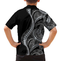 Hawaii Pineapple Gray Scale Tribal Pattern Family Matching Short Sleeve Bodycon Dress and Hawaiian Shirt LT01 - Polynesian Pride
