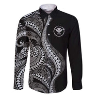 Hawaii Pineapple Gray Scale Tribal Pattern Family Matching Short Sleeve Bodycon Dress and Hawaiian Shirt LT01 Dad's Shirt - Long Sleeve Black - Polynesian Pride