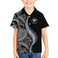 Hawaii Pineapple Gray Scale Tribal Pattern Family Matching Short Sleeve Bodycon Dress and Hawaiian Shirt LT01 Son's Shirt Black - Polynesian Pride