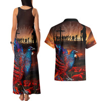 New Zealand Tui Bird Soldier ANZAC Couples Matching Tank Maxi Dress and Hawaiian Shirt Lest We Forget LT03 - Polynesian Pride