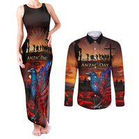 New Zealand Tui Bird Soldier ANZAC Couples Matching Tank Maxi Dress and Long Sleeve Button Shirt Lest We Forget LT03 Black - Polynesian Pride