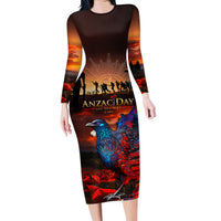 New Zealand Tui Bird Soldier ANZAC Family Matching Long Sleeve Bodycon Dress and Hawaiian Shirt Lest We Forget LT03 Mom's Dress Black - Polynesian Pride