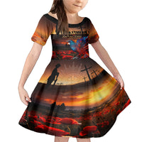 New Zealand Tui Bird Soldier ANZAC Family Matching Mermaid Dress and Hawaiian Shirt Lest We Forget LT03 Daughter's Dress Black - Polynesian Pride