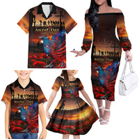 New Zealand Tui Bird Soldier ANZAC Family Matching Off Shoulder Long Sleeve Dress and Hawaiian Shirt Lest We Forget LT03 - Polynesian Pride