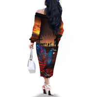 New Zealand Tui Bird Soldier ANZAC Family Matching Off Shoulder Long Sleeve Dress and Hawaiian Shirt Lest We Forget LT03 - Polynesian Pride