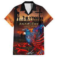 New Zealand Tui Bird Soldier ANZAC Family Matching Off Shoulder Short Dress and Hawaiian Shirt Lest We Forget LT03 Dad's Shirt - Short Sleeve Black - Polynesian Pride
