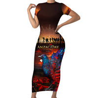 New Zealand Tui Bird Soldier ANZAC Family Matching Short Sleeve Bodycon Dress and Hawaiian Shirt Lest We Forget LT03 Mom's Dress Black - Polynesian Pride