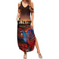 New Zealand Tui Bird Soldier ANZAC Family Matching Summer Maxi Dress and Hawaiian Shirt Lest We Forget LT03 Mom's Dress Black - Polynesian Pride
