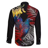 New Zealand Kohwhai Tui Bird Family Matching Off Shoulder Short Dress and Hawaiian Shirt Silver Fern Version LT03 - Polynesian Pride