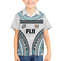 Custom Flying Fijians Rugby Family Matching Off The Shoulder Long Sleeve Dress and Hawaiian Shirt Tapa Tribal Cloth LT03 Son's Shirt White - Polynesian Pride