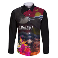 Personalised Kiribati Independence Day Family Matching Mermaid Dress and Hawaiian Shirt Frigatebird and Plumeria Hibiscus Flower LT03 Dad's Shirt - Long Sleeve Black - Polynesian Pride