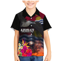 Personalised Kiribati Independence Day Family Matching Mermaid Dress and Hawaiian Shirt Frigatebird and Plumeria Hibiscus Flower LT03 Son's Shirt Black - Polynesian Pride