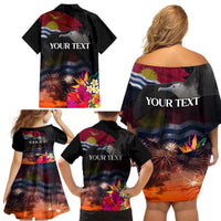 Personalised Kiribati Independence Day Family Matching Off Shoulder Short Dress and Hawaiian Shirt Frigatebird and Plumeria Hibiscus Flower LT03 - Polynesian Pride