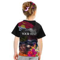 Personalised Kiribati Independence Day Kid T Shirt Frigatebird and Plumeria Hibiscus Flower LT03 - Polynesian Pride