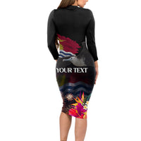 Personalised Kiribati Independence Day Long Sleeve Bodycon Dress Frigatebird and Plumeria Hibiscus Flower LT03 - Polynesian Pride